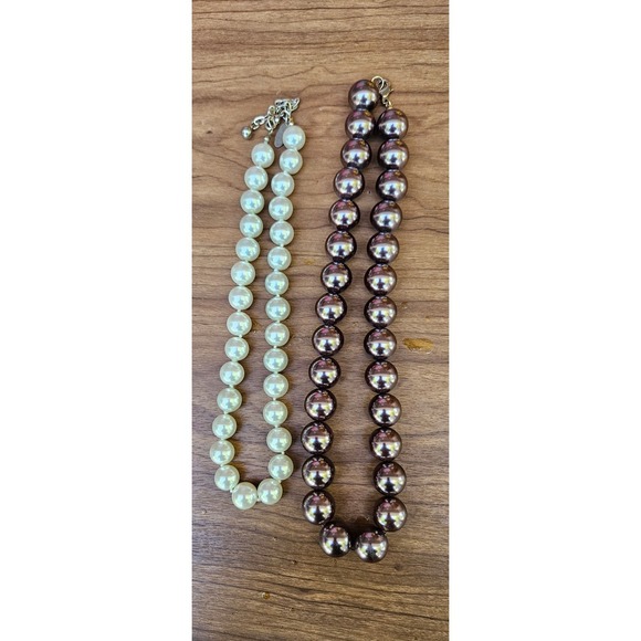 George Faux Pearl Necklace Set Ivory Brown Statement Jewelry - Picture 1 of 6